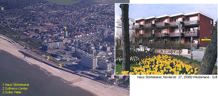 Lage Haus Störtebeker, Sylt-Center und Sylter Welle aus der Luft.